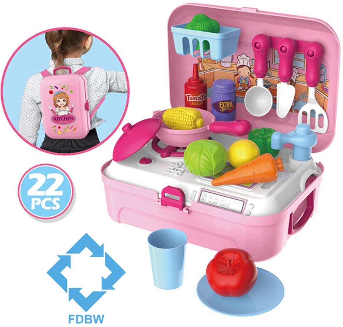 Speelgoed Meisjes 3 jaar | Keuken speelgoed meisje | Mobiele Keuken - Roze – 25 x 20 x 10 cm | Keuken Speelgoed – 3 jaar  - Roze